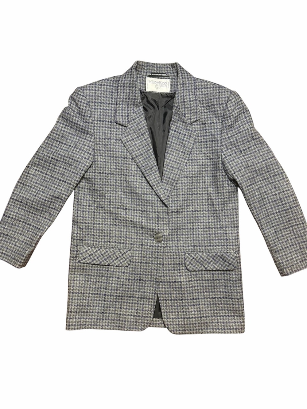 International Scene Gray & Purple Houndstooth Wool Blazer Jacket sz. 9/10
